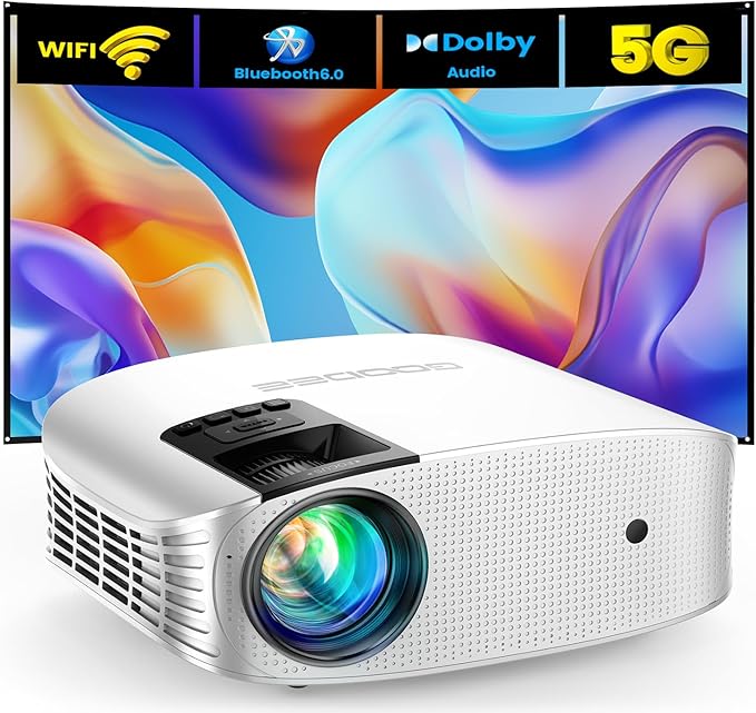 Projector, GooDee 4K Support 600 ANSI WiFi Bluetooth Native Full HD 1080P Projector, 15000L Home Theatre Projector 4P/4D with Dolby Audio, Compatible iOS/Android/Tablet/PC/TV Stick/USB/DVD/Game/PPT