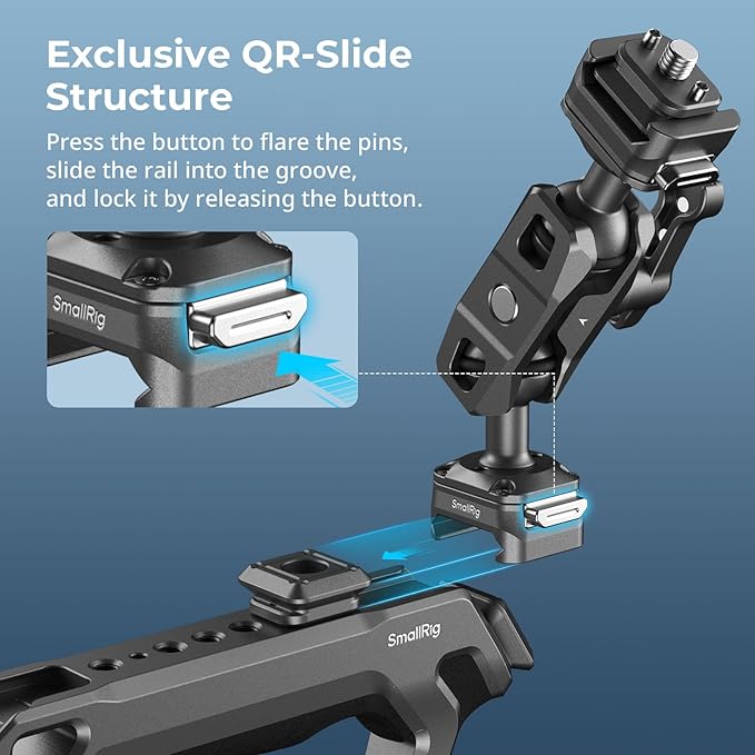 SMALLRIG Quick Release Magic Arm with 360° Ball Head, Articulating Magic Arm with 1/4"-20 Screws & Detachable Locating Pins, Max Payload 5.5kg / 12.1lbs, for Monitor, Camera Cage, HawkLock H21