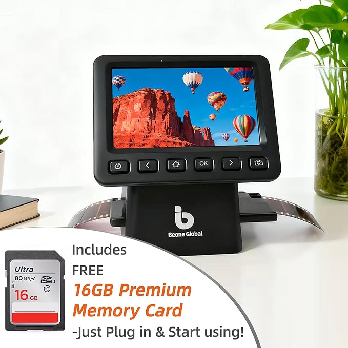 BEONEGLOBAL ClearScan P5 Film Scanner with SD Card, Upgraded Version, 24MP High-Resolution 35mm/135/126/110/Super 8 Film & Slide Converter with 5” LCD, Quick Digital JPEG Conversion