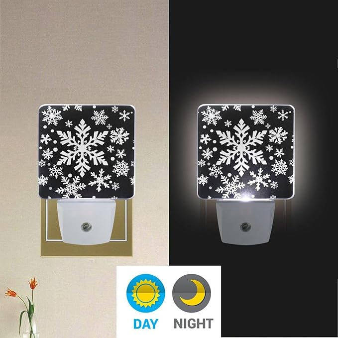 Pigsaly Led Night Light White Black Texture Christmas Snowflakes Night Light Plug in Wall Lamp Smart Dusk to Dawn Sensor Nightlight Led Lamp Energy Saving Lights Gift for Kids Room Bedroom Bathroom H