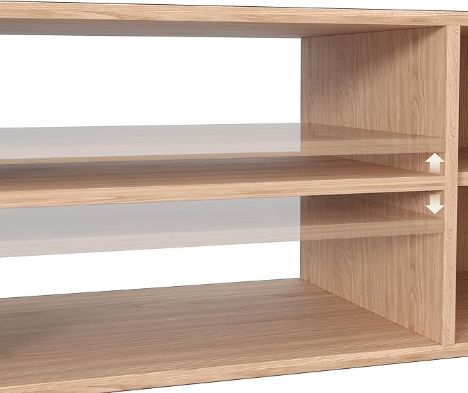 ZOSQUARE 65 Inch TV Stand for Up to 75 inch TVs, Fluted Entertainment Center with Adjustable Shelve, Curved Round Corner TV Console Table with Storage Cabinet for Living Room, Bed Room (Natrual Wood)