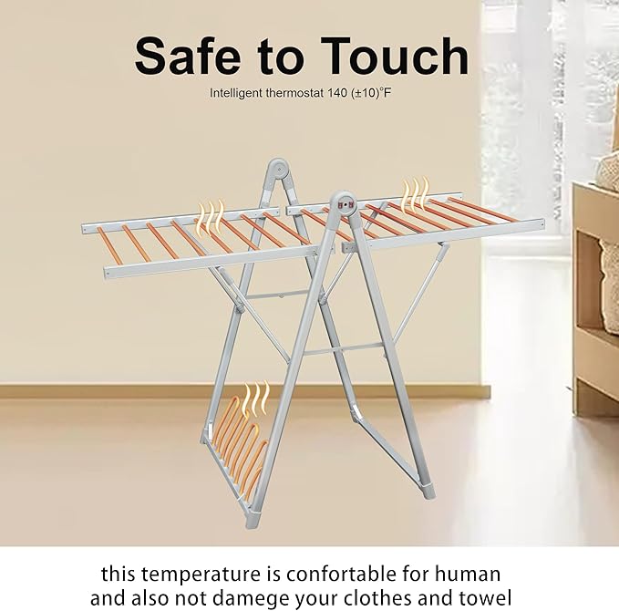 SHARNDY Electric Heating Clothes Drying Rack,Foldable Clothes Drying Rack,Suitable for Drying Clothes, Shoes and Socks.Plug & Play,Silvery Gray,Aluminum Alloy,One-Click Switch(39.37×52.56×25.98in)