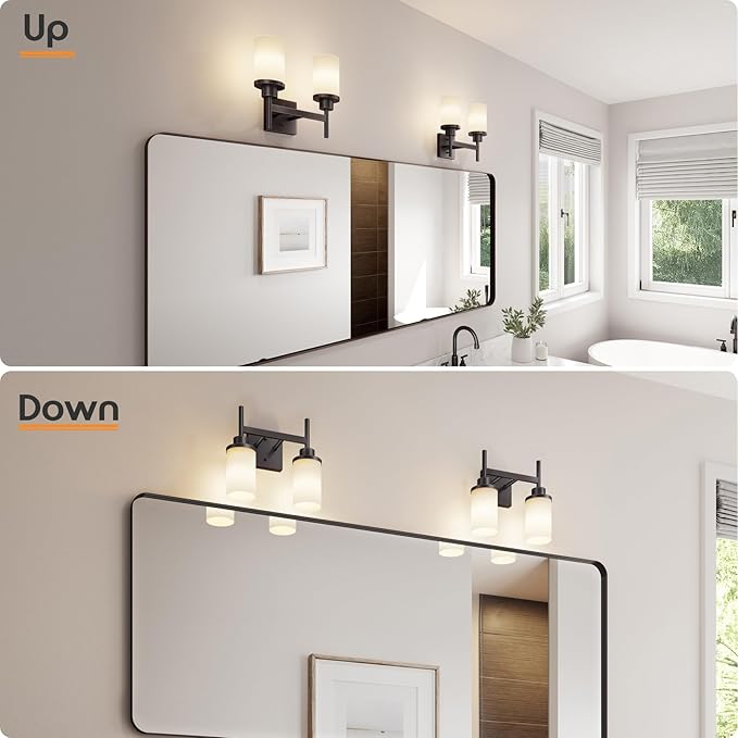 AONEON Wall Lights Over Mirror Bathroom Vanity Light Fixtures with White Frosted Glass, Double Wall Sconces for Hallway Entrance, Oil Rubbed Bronze T001ORB-L2