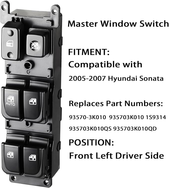 SCHUSSPART Front Left Driver Side Master Power Window Control Switch Button with Door Lock Switch Compatible with Hyundai Sonata 2006-2008 L4 V6 2.4L 3.3L Replaces# 935703K010 935703K010QS 1S9314