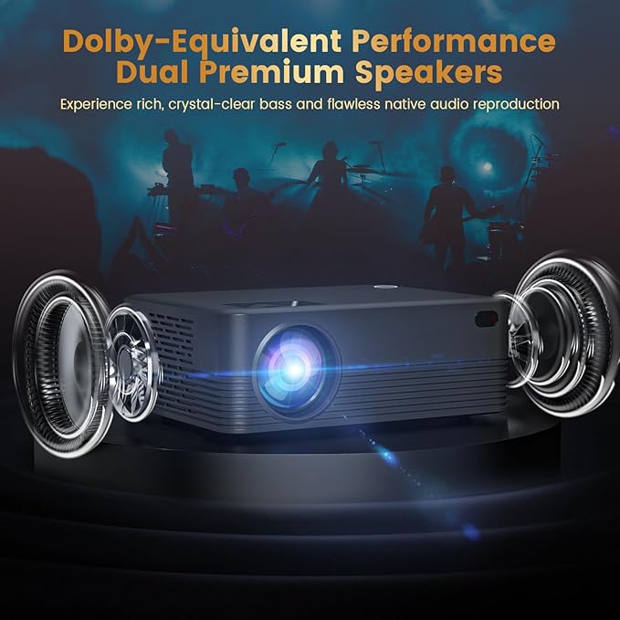 Mini Projector, H5 Portable Video Projector with WiFi & Bluetooth, Movie Projector Supports 8K with Android System, Auto Keystone Correction, 40"-200" Screen Video Projector, with HDMI Cable