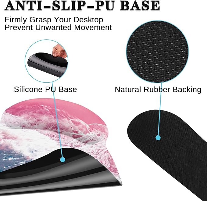 Britimes Blue Sea Keyboard Mouse Pad Set Pink Sand Beach 4in1 Large Mousepad+Keyboard Wrist Rest+Mouse Wrist Rest+Coaster Set with Ergonomic Design for Home Office Computer 35.4x15.7 inches