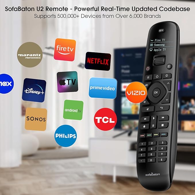 SofaBaton U2 Universal Remote (with Backlight), All-in-One Smart Universal Remote Control with Customized APP for TV/Soundbar/DVD/Blu-ray/Projector and More, Macro Buttons & Extended Infrared Range