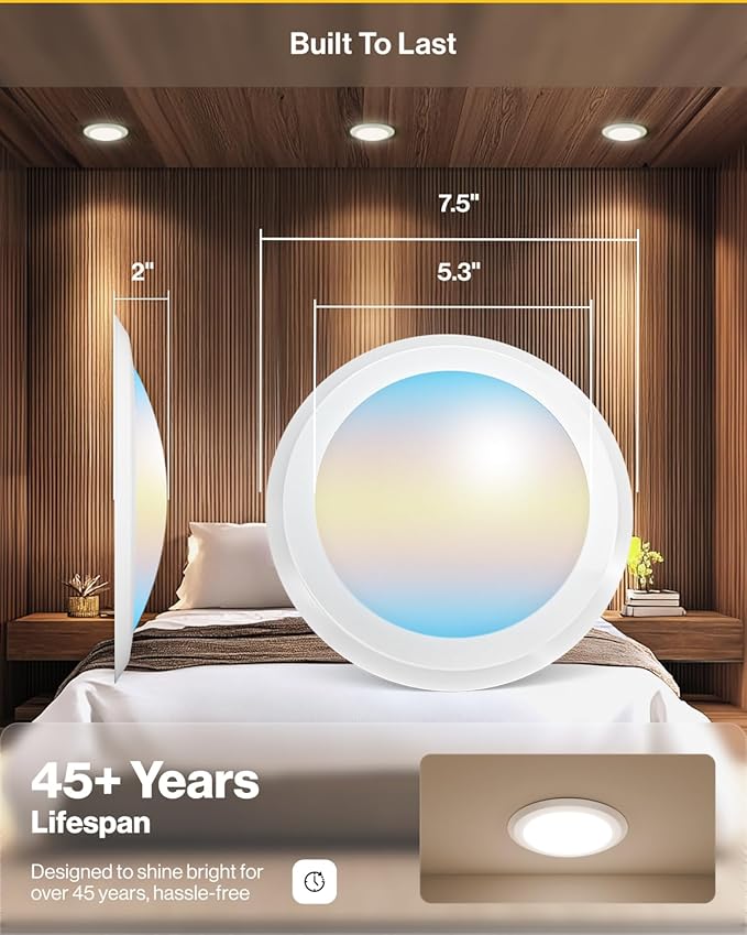 Sunco 48 Pack LED Disc Lights Ceiling 6 Inch, Flush Mount Disk Light, Recessed Can Lighting, 1050 LM, 15W (75W Equivalent), Selectable CCT 3000K/4000K/5000K/6000K/6500K, Dimmable, Damp Rated ETL.
