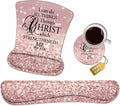 Ergonomic Mouse Pad Wrist Support and Keyboard Wrist Rest Set with Coasters, Non-Slip PU Base, Easy Typing and Relieve Wrist Pain, Perfect for Home Office Working Studying, Quote Bible Verse Phil 4:13
