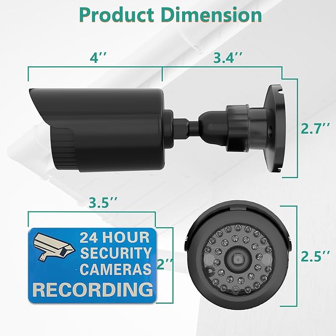 WALI Dummy Fake Simulated Surveillance Security CCTV Dome Camera Indoor Outdoor with One LED Light, Warning Security Alert Sticker Decal (TC-B4), 4 Packs, Black