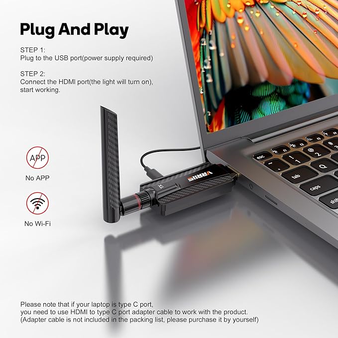 Vrriis Wireless HDMI Transmitter and Receiver,Plug and Play,1080P Wireless HDMI Extender Kit Support 2.4GHz and 5GHz for Streaming Video from Laptop,Pc,TV Box to Monitor,TV,Projector