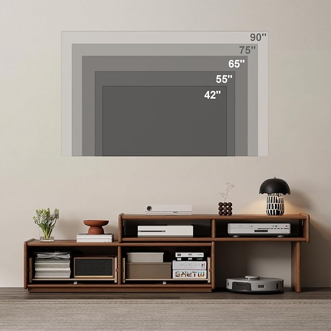 YQJJGL Solid Wood TV Stand for TVs up to 65 Inch， Walnut TV Stand with Storage and Shelf for Living Room, Bedroom, Office