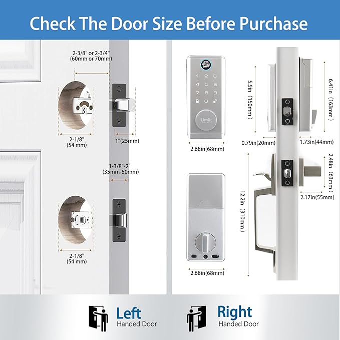 UMIK UMIKSMART Fingerprint Door Lock with Handle Set, Keyless Entry Smart Door Lock, Electronic Keypad Deadbolt Locks, App Control for Front Door, Home (Matte Silver in Zinc)