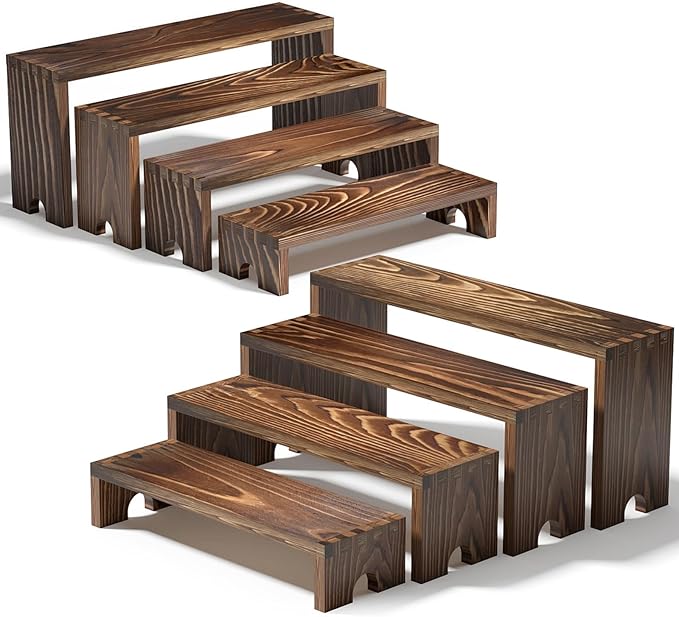 2 Set Large Wooden Tiered Risers Display Stands for Vendor Events,Stackable Wooden Cupcake Display Stand,Farmhouse Decor Wood Dessert Table Display Set,Vendor Booth Display Items,Food Display Risers for Party（12-11.2-10.4-9.6IN）