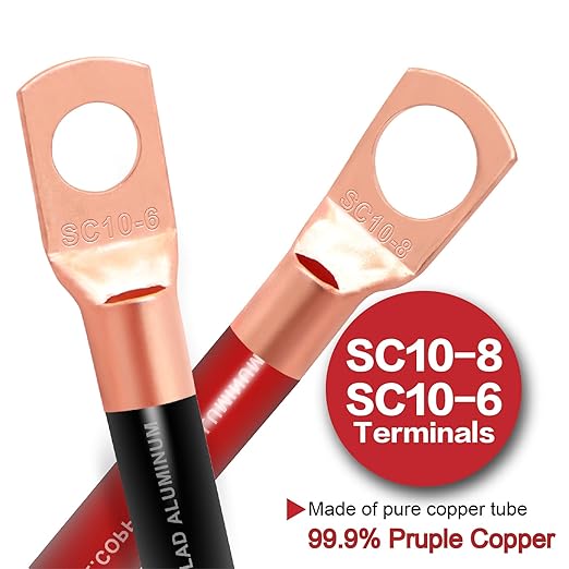 8 Gauge Wire (25ft Each - Red/Black) Copper Clad Aluminum CCA - Primary Automotive Wire,Car Amplifier Power & Ground Cable, 20PCS Lugs Terminal Connectors,20PCS 2:1 Heat Shrink Tubing