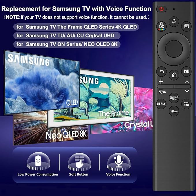 Voice Replacement Remote Control for All Samsung TV Curved Frame UHD QLED LED 4K 8K Smart TVs, with Voice Function