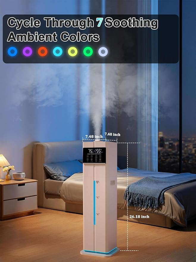 Zeova 9L/2.4Gal Smart Cool Mist Humidifier, Top Fill Quiet Humidifier Large Room, Covers 550ft², App & Remote Control, 60H Runtime, 7 Colors Light, 4 Mist Modes Humidifiers for Bedroom, Office, White