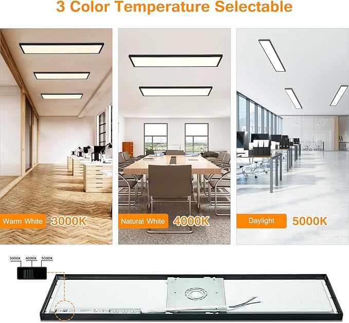 Mcacggo 12-Pack Black 1x4 LED Flat Panel Light Surface Mount, 5000K-4000K-3000K Selectable & Triac Dimmable, for Kitchen, Garage, 40W, 100-277V, ETL