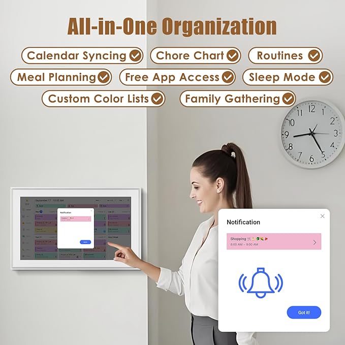 15.6-inch Wall Digital Calendar,Smart WiFi Calendar & Chore Chart,Full HD Touchscreen Interactive Display for Family Schedules-Wall/Desk Mountable Planner,Meeting Reminders & Deadline Tracking