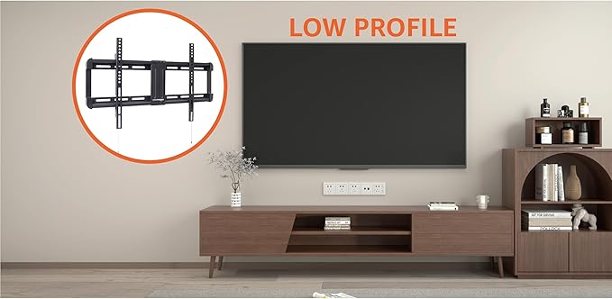 Amazon Basics Low Profile TV Wall Mount with Horizontal Post Installation Leveling for 32 to 86 inch TVs, Black
