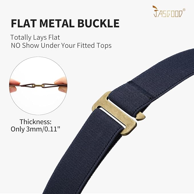 JASGOOD Women No Show Stretch Belt Elastic Web Strap Belt with Flat Buckle for Jeans Pants Dresses