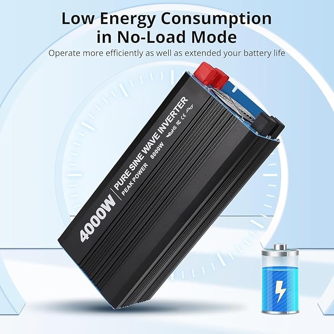 4000W Pure Sine Wave Inverter, 1 USB Port 5v/3.4a,LCD Display&Remote Controller for Home, RV, Truck