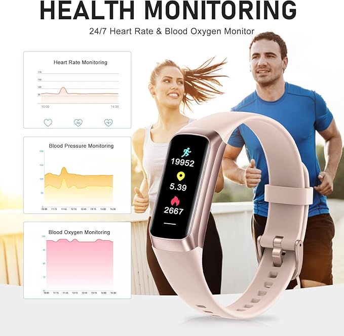 Fitness Tracker with 24/7 Heart Rate Blood Oxygen Sleep Monitor, 1.1" AMOLED Touch Screen Activity Tracker Smart Watches, IP68 Waterproof Step Counter Pedometer for Women Men