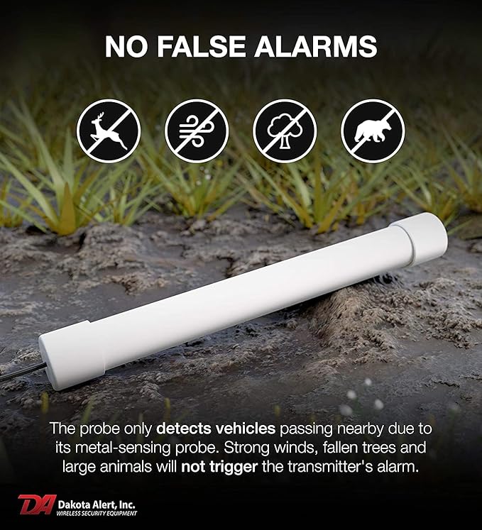 Dakota Alert Driveway Alarm Sensor - DCPA-4k Plus Driveway Alarms Wireless Outside Weatherproof Alert System, 1-Mile-Long Range Sensors, Receiver & Vehicle Detecting Probe Transmitter & 50' Wire
