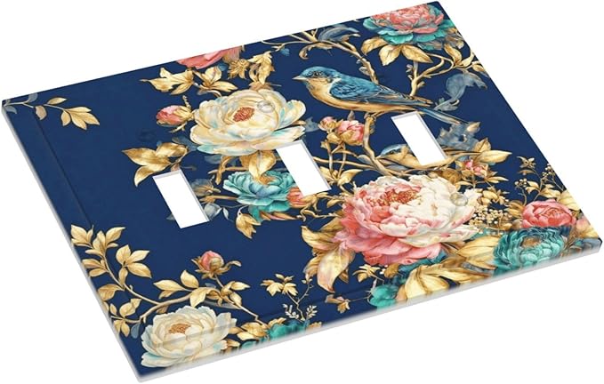 Bvtewkhz Floral Birds Morris 3 Gang Triple Toggle Decorative Outlet Covers Light Switch Plate Electrical Receptacle Switchplate For Bathroom Kitchen Bedroom