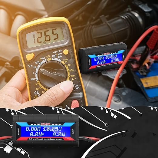 Yunsailing 2 Pcs 200A High Precision Watt Meter Power Analyzer Battery Consumption Performance Monitor Amp Meter Monitor with Backlight Digital LCD Screen for RC Solar Voltage Current Power (100V)