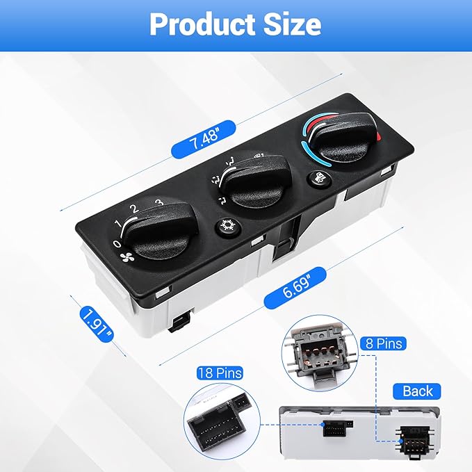 Q21-6119 AC Climate Control Module Compatible with Peterbilt 220 337 348 367 389 520 Trucks A/C Heater Control Panel Switch, Q216119 Air Conditioning Temperature Control Head Unit
