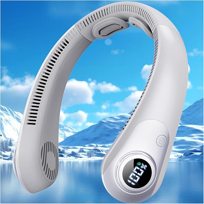 Portable Neck Fan that Blow Cold Air, LED Display, Rechargeable Hands-Free Wearable Cooling Personal Fan, 5 Speed, Neck Support, Bladeless Neck Air Conditioner, Gift for Women/Men, Hot Flashes, Travel