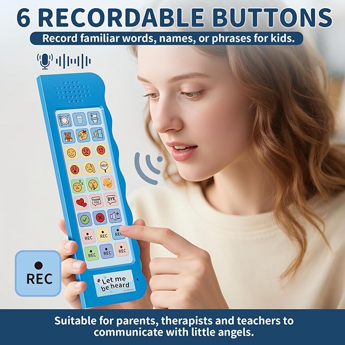 KidBloom AAC Device for Autism, Communication Device for Nonverbal Kids with 6 Programmable Buttons & Adjustable Volume, Sensory Toys for Autistic Kids Ages 3-7