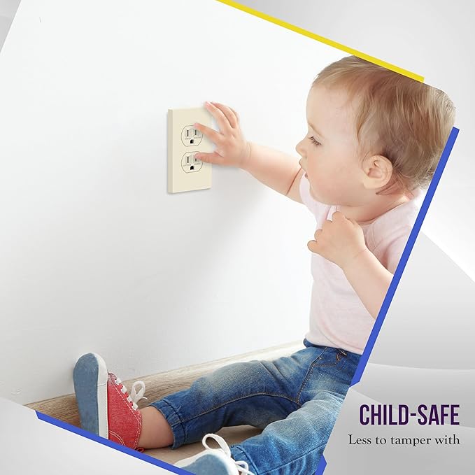 ENERLITES Duplex Outlet Receptacle Cover, Screwless Wall Plate, Standard Size, 1-Gang 4.68" x 2.93", Unbreakable Polycarbonate Thermoplastic, UL Listed, SI8821-LA-10PCS, Light Almond, 10 pack