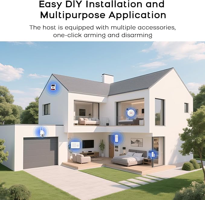 LWOHSI Home Security Systems,Wireless DIY Burglar Alarm Kits,Smart Home Alarm System with Window/Door Sensor,PIR Motion Detector,Voice Control with Alexa and Google,4G SMS/Tuya App Alerts