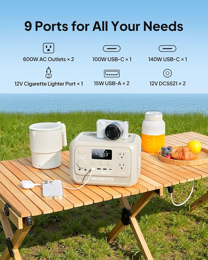 BLUETTI Elite 30 V2 Solar Generator with 60W Solar Panel (Ships Separately), 288Wh LiFePO4 Portable Power Station, 600W AC Ports (1500W Power Lifting), UPS, Fast Charge for Camping, Road Trip, Travel
