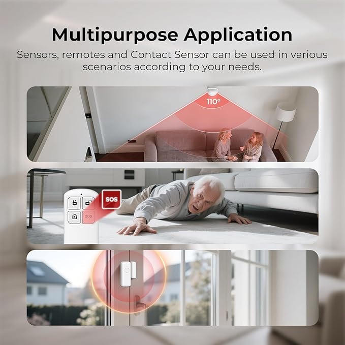 Hapippofa Alarm System for Home Security,WiFi/4G Home Alarm System with DIY,Remote Control App Alert Door Window Sensor Motion Detection No Monthly Fee Compatible with Alexa & Google