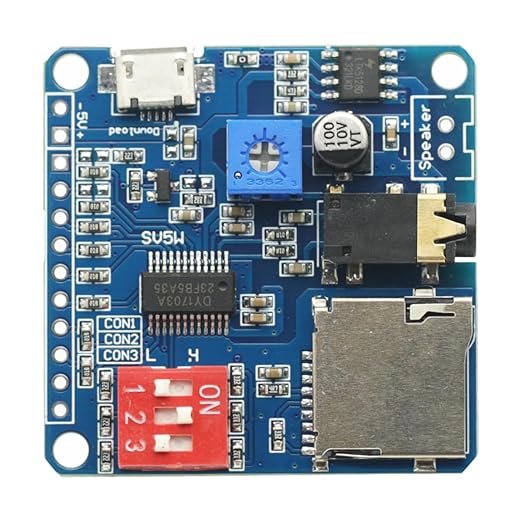 2PCS Voice Sound Playback Module MP3 Trigger Player Module UART I/O Trigger Class D Amplifier Board 5W 8M Storage SD/TF Card for Arduino