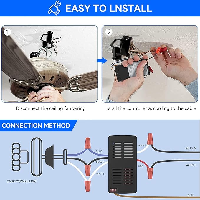Universal Ceiling Fan Remote Control Kit, 3-Speed Fan and Dimmer Light Control, Easy DIY Install, Replacement for Hunter Hampton Bay Harbor Breeze Litex and More Brands (Models 99122, 99123, 99600)
