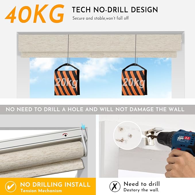 Persilux Smart Motorized Blinds with Remote, No Drill Automatic Roller Shades for Indoor Windows, Light Filtering Linen Fabric, Electric Blinds for Windows, Nature Cream C25-2, Custom Size