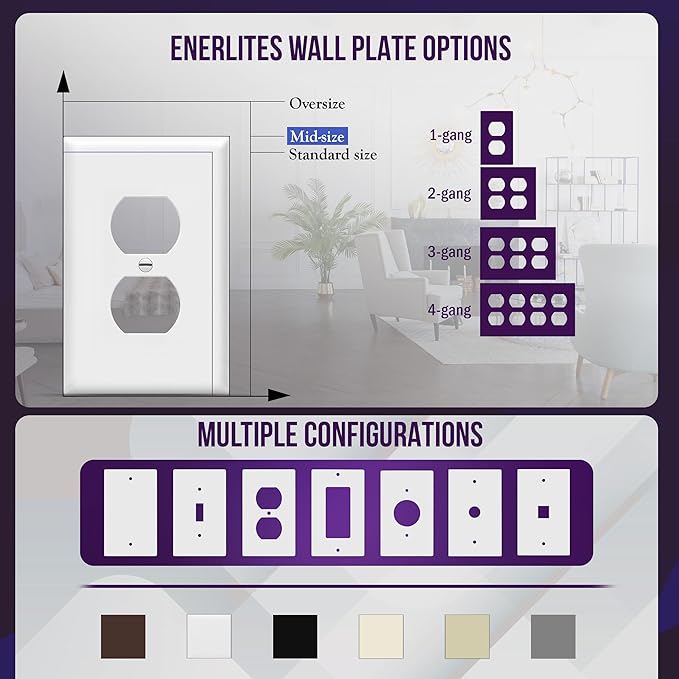 ENERLITES Mid-Size Duplex Receptacle Outlet Wall Plate, Electrical Outlet Covers Plates, Midway Size 1-Gang 4.88" x 3.11", Polycarbonate Thermoplastic, UL Listed, 8821M-W-5PCS, White (5 Pack)
