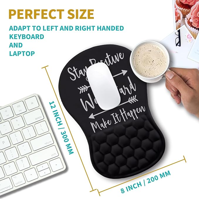 Hokafenle Ergonomic Mouse Pad Wrist Support, Wrist Rest Mousepad for Carpal Tunnel Pain Relief with Integrated Memory Foam Slope Massage Bulge (11.8x7.9 inch,Inspirational Quote