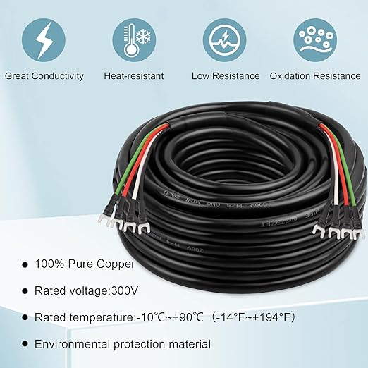 MOOKEERF 14/4 AWG Mini-Split Cable - 25FT 14 AWG 4 Conductor Control Cable 300V Stranded Oxygen-Free Pure Copper Wire for Mini Split Air Conditioner,Heat Pump,HVAC Systems and Speaker Systems