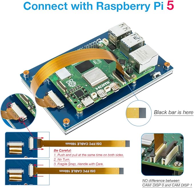 Hosyond 5 Inch Touchscreen IPS MIPI DSI Display Compatible with Raspberry Pi 5/4/3, 800x480 Pixel Capacitive Screen Driver-Free Interface