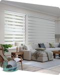 Yoolax Motorized Zebra Blinds Compatible with Alexa,Motorized Blinds with Remote Smart Automatic Custom Electric Window Blinds Cordless Indoor Blackout for Home Bedroom Kitchen (Striped Ivory)