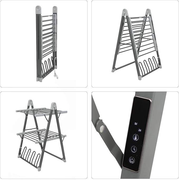SHARNDY Electric Heated Clothes Drying Rack,Foldable Heated Garment Dryer with Timer Shut-Off Laundry Rack for Clothes Shoes Socks,Aluminum Alloy,Space Gray,Plug & Play,(39.37x25.98x23.82in)