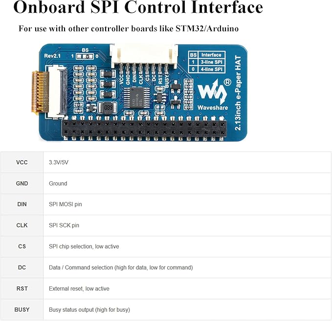 2.13inch E-Ink Display HAT V4 Version, Black/White Two-Color 250x122 Pixel E-Paper Module for Raspberry Pi 5/ 4B/3B+/3B/2B/A+/Zero W/WH/Zero 2 W/Jetson Nano SPI Interface, Support Partial Refresh