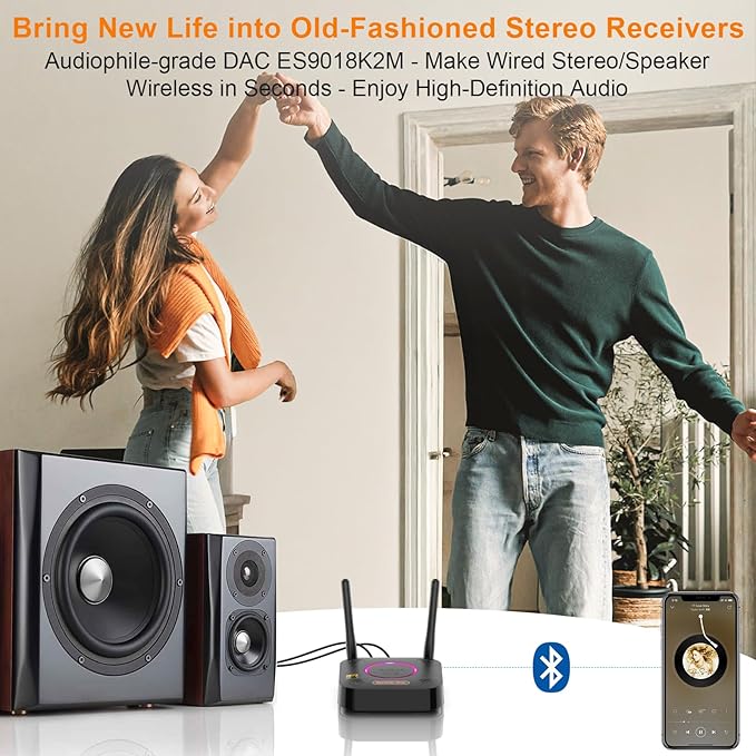 1Mii B06Ultra Bluetooth 5.3 Receiver with LDAC for Hi-Res Wireless Audio, HiFi Bluetooth Audio Adapter w/Audiophile DAC, 3D Surround aptX HD Low Latency, Optical AUX 3.5mm Coaxial for Home Stereo
