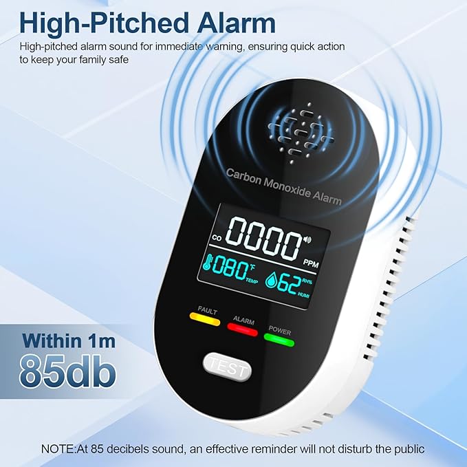 Carbon Monoxide Detector Plug in Wall, 3-in-1 CO Detector with Temperature Humidity Sensor, Portable Carbon Monoxide Detectors Easy to Read & Install, for Home/Office/Hotel/Travel/RV