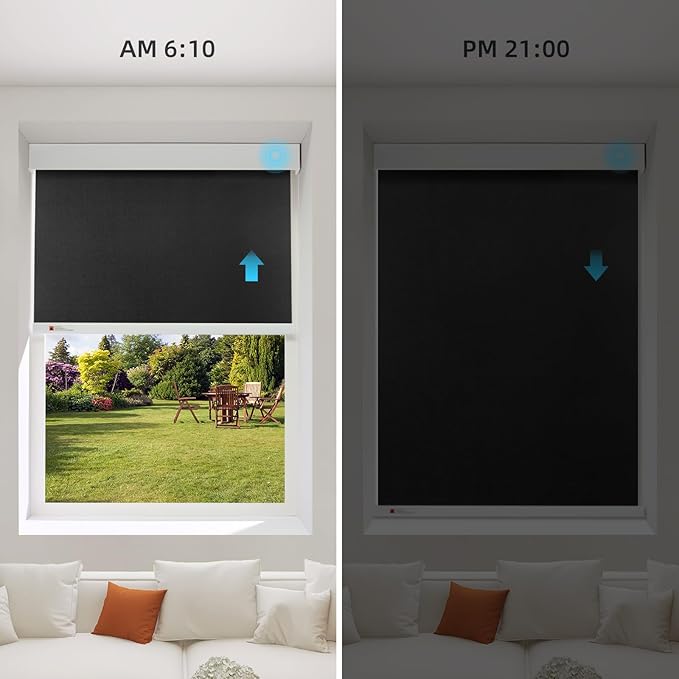 ZSTARR Motorized Smart Blind for Window,Automatic Blackout Roller Shade Compatible, with Remote Control, Child Safety Rechargeable Battery Blind with Valance,Customize (Tuxedo Colour)
